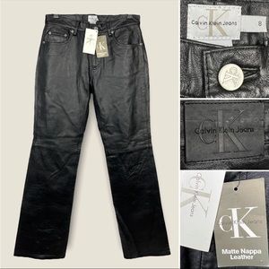 NWT Calvin Klein Jeans Black Matte Nappa Leather Bootcut Pants Women’s Sz 8 Y2K